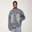 INFLATION  Double Layer Monkey Wash Zip Up Denim Jacket