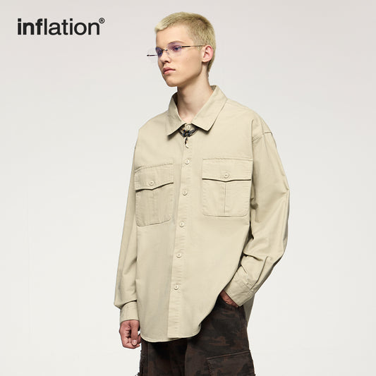 INFLATION Solid Color Cargo Shirts