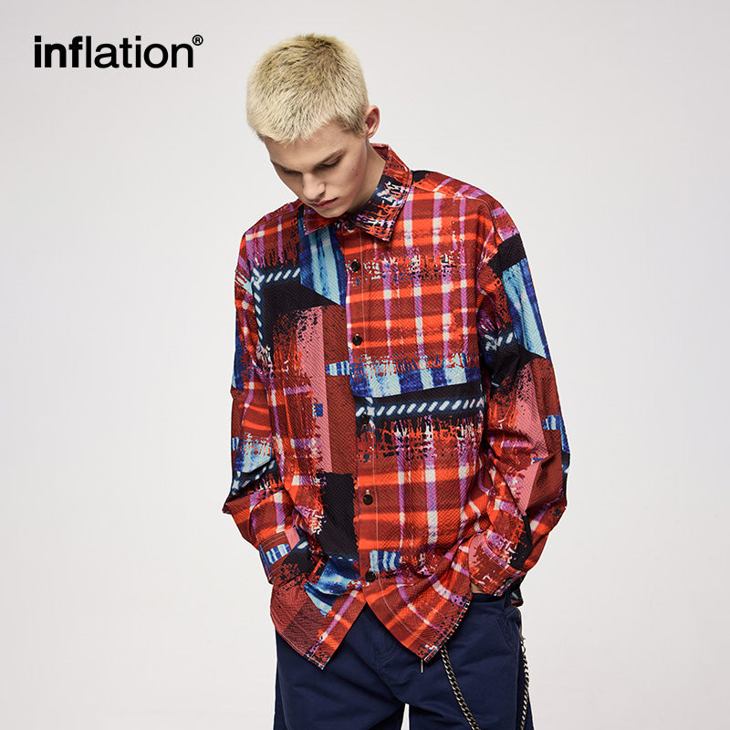 INFLATION Color Block Digital Print Shirts