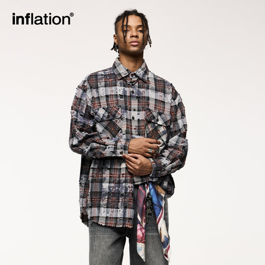 INFLATION Ripped Streetwear Oversized Shirts