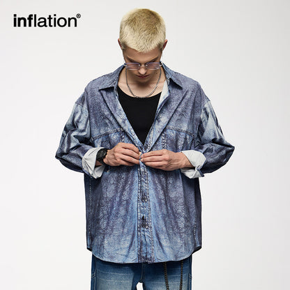 INFLATION Faux Denim Digital Print Shirts