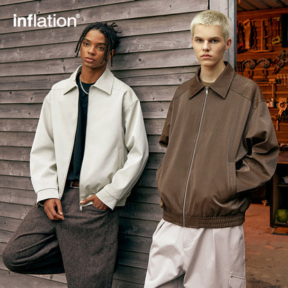 INFLATION Texture Leather Zipper Jacket