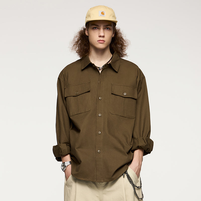 INFLATION Solid Color Cargo Shirts