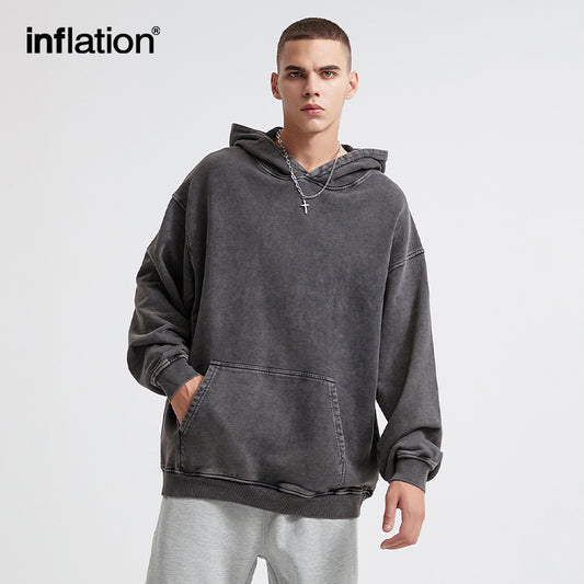 INFLATION Bank Washed Distressed Hoodies