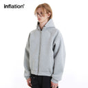 INFLATION Grey Boxy Zip Up Hoodies