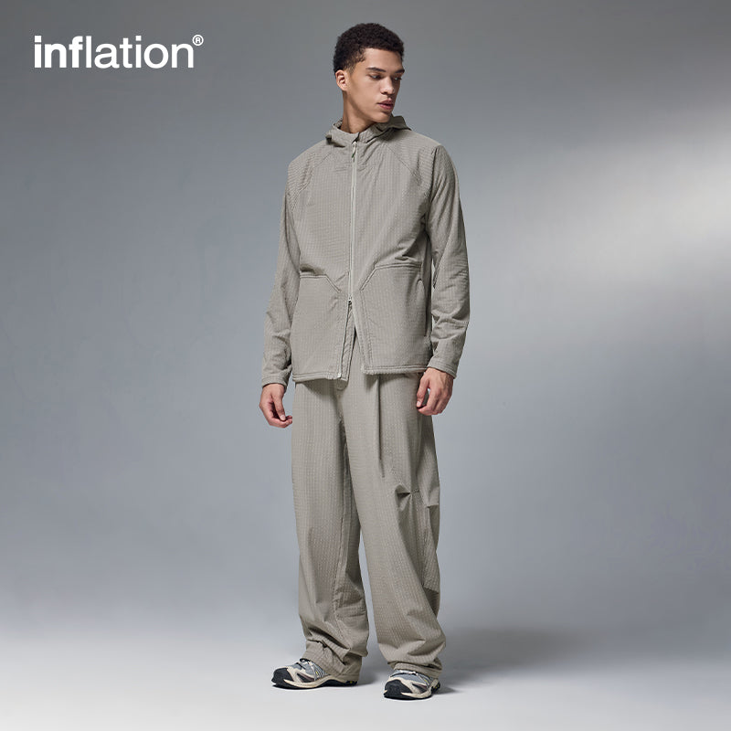 INFLATION Grid Pattern Fleece Hooded Jacket