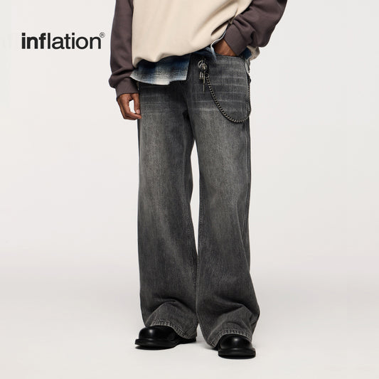 INFLATION Black Washed Baggy Jeans