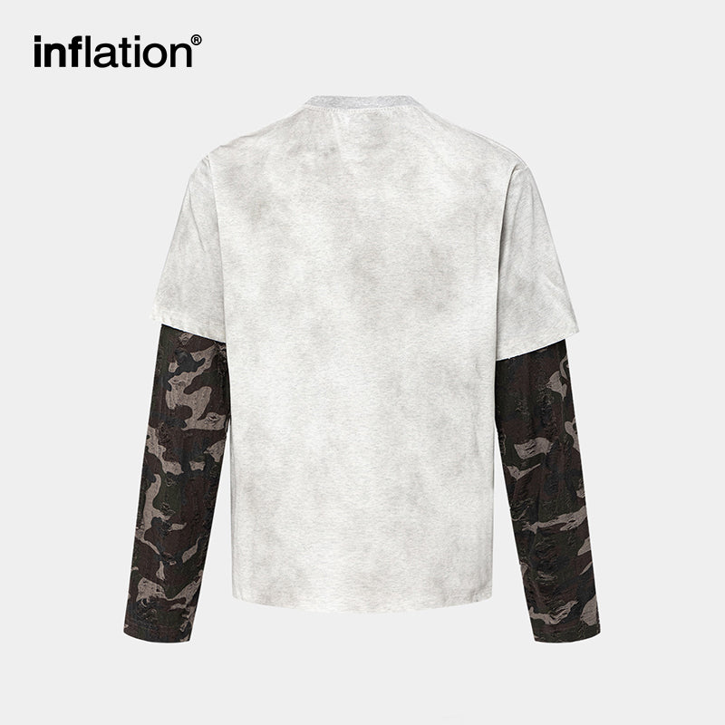 INFLATION Washed Patchwork Camo Sleeve Layered Tshirts