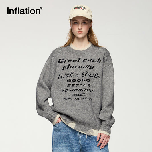 INFLATION Double Layer Ripped Jacquard Sweaters