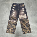 INFLATION Camo and Ripped Effect Print Jeans