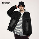 INFLATION Black Distressed Frayed Denim Jacket