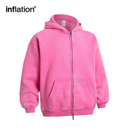 INFLATION Retro Distressed Zipper Hooded Jacket