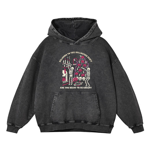 INFLATION Washed Skeleton Halloween Hoodies