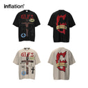 INFLATION Distressed Washed Graphic Cotton tees