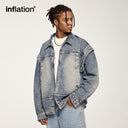 INFLATION  Double Layer Monkey Wash Zip Up Denim Jacket