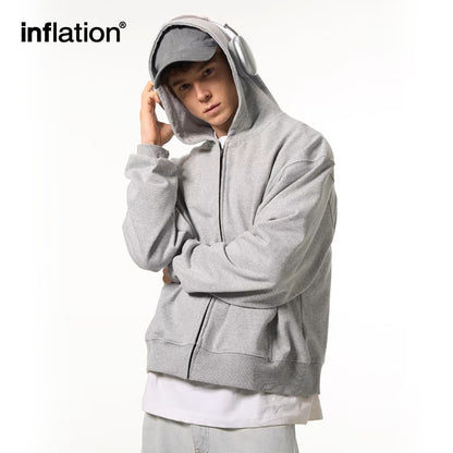 INFLATION Grey Crop Zip Up Hoodies