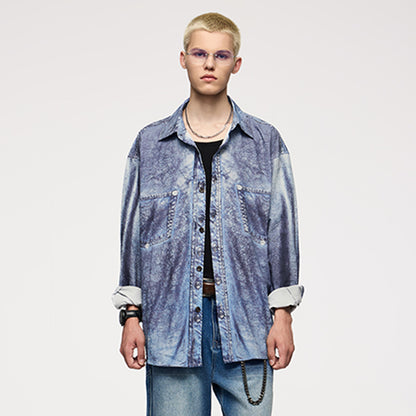 INFLATION Faux Denim Digital Print Shirts