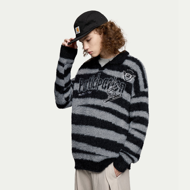 INFLATION Retro Striped Fleece Sweatshirt