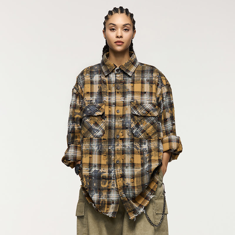 INFLATION Ripped Streetwear Oversized Shirts