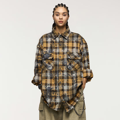 INFLATION Ripped Streetwear Oversized Shirts