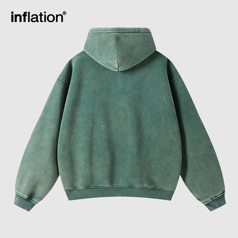 INFLATION Washed Distressed Fleece Zip Up Hoodies