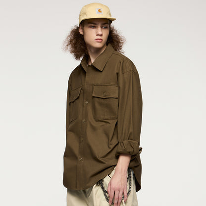 INFLATION Solid Color Cargo Shirts