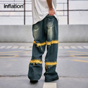 INFLATION Washed Distressed Fringe Jeans - INFLATION