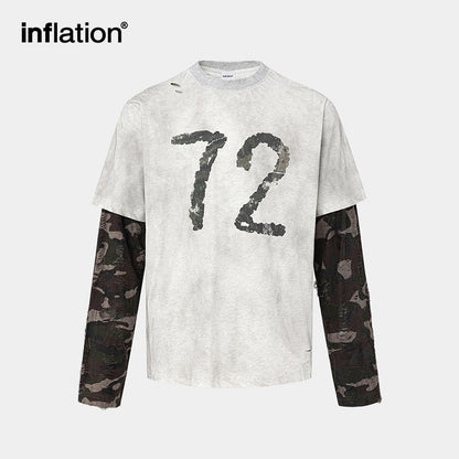 INFLATION Washed Patchwork Camo Sleeve Layered Tshirts