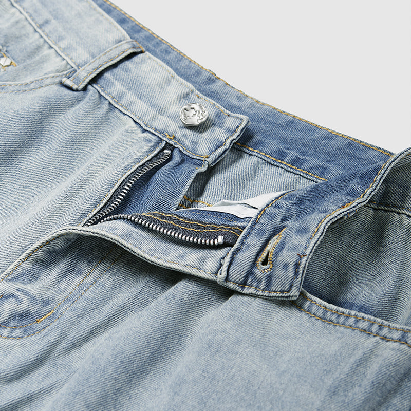 INFLATION Washed Straight-leg Baggy Jeans