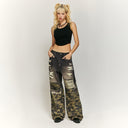 INFLATION Camo and Ripped Effect Print Jeans