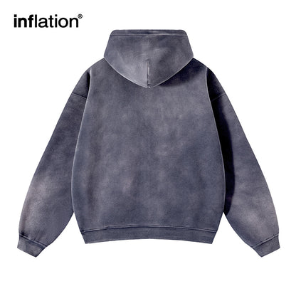 INFLATION Washed Distressed Fleece Zip Up Hoodies