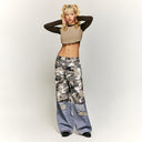 INFALTION Patchwork Effect Print Baggy Jeans