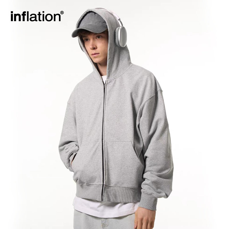 INFLATION Grey Crop Zip Up Hoodies