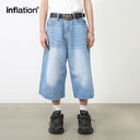 INFLATION Washed Distressed Denim Shorts