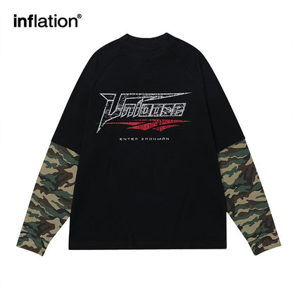 INFLATION Patchwork Camo Sleeve Layered Tees