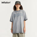 INFLATION Distressed Washed Textured Printed T-shirt - INFLATION