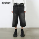 INFLATION Black Wide Leg Denim Shorts