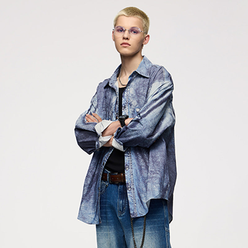 INFLATION Faux Denim Digital Print Shirts