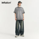 INFLATION Distressed Washed Textured Printed T-shirt - INFLATION