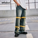 INFLATION Washed Distressed Fringe Jeans - INFLATION