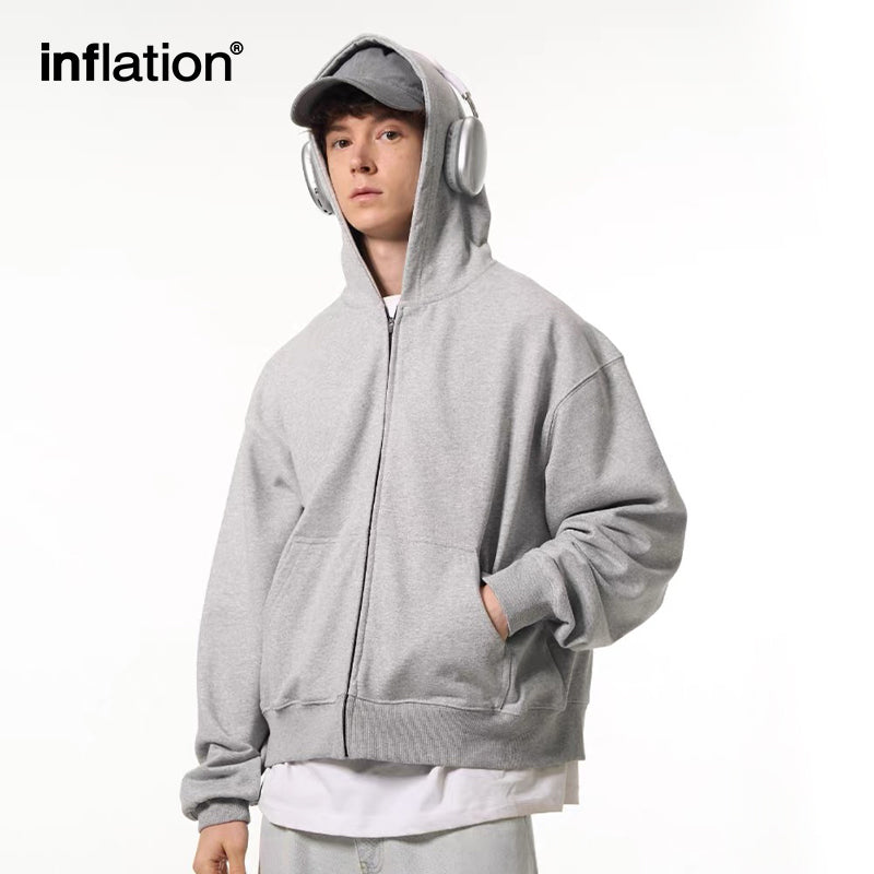 INFLATION Grey Crop Zip Up Hoodies