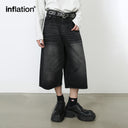 INFLATION Black Wide Leg Denim Shorts