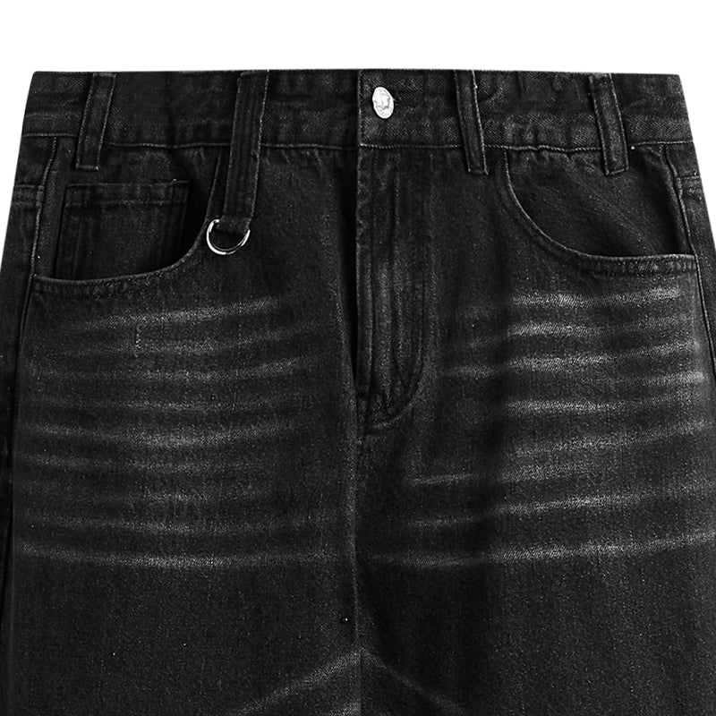 INFLATION Black Streetwear Acid Washed Jeans