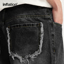 INFLATION Black Distressed Fringe Jeans Shorts - INFLATION