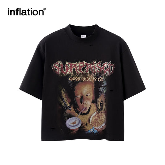 INFLATION Ripped Washed Graphic Boxy Tshirts