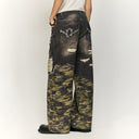 INFLATION Camo and Ripped Effect Print Jeans