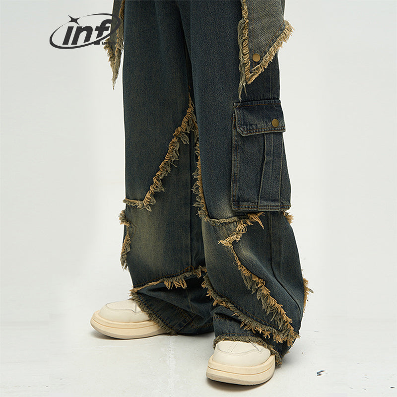 INFLATION Retro Distressed Fringe Star Denim Jeans