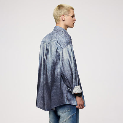 INFLATION Faux Denim Digital Print Shirts