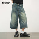 INFLATION Blue Wide Leg Denim Shorts