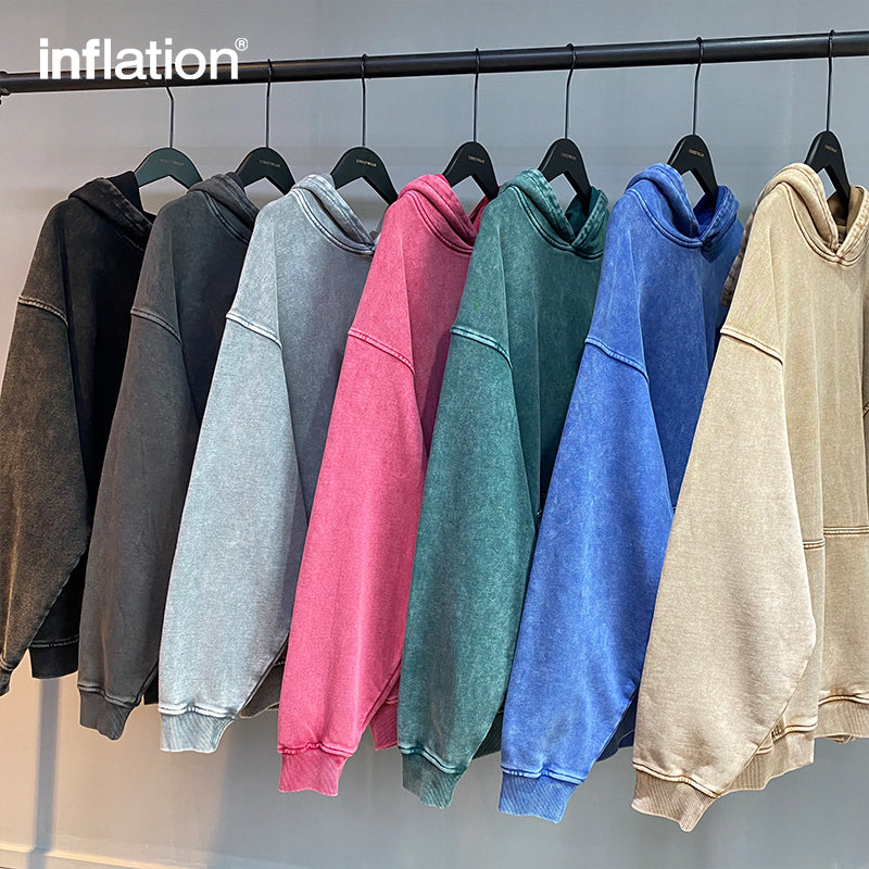 INFLATION Bank Washed Distressed Hoodies